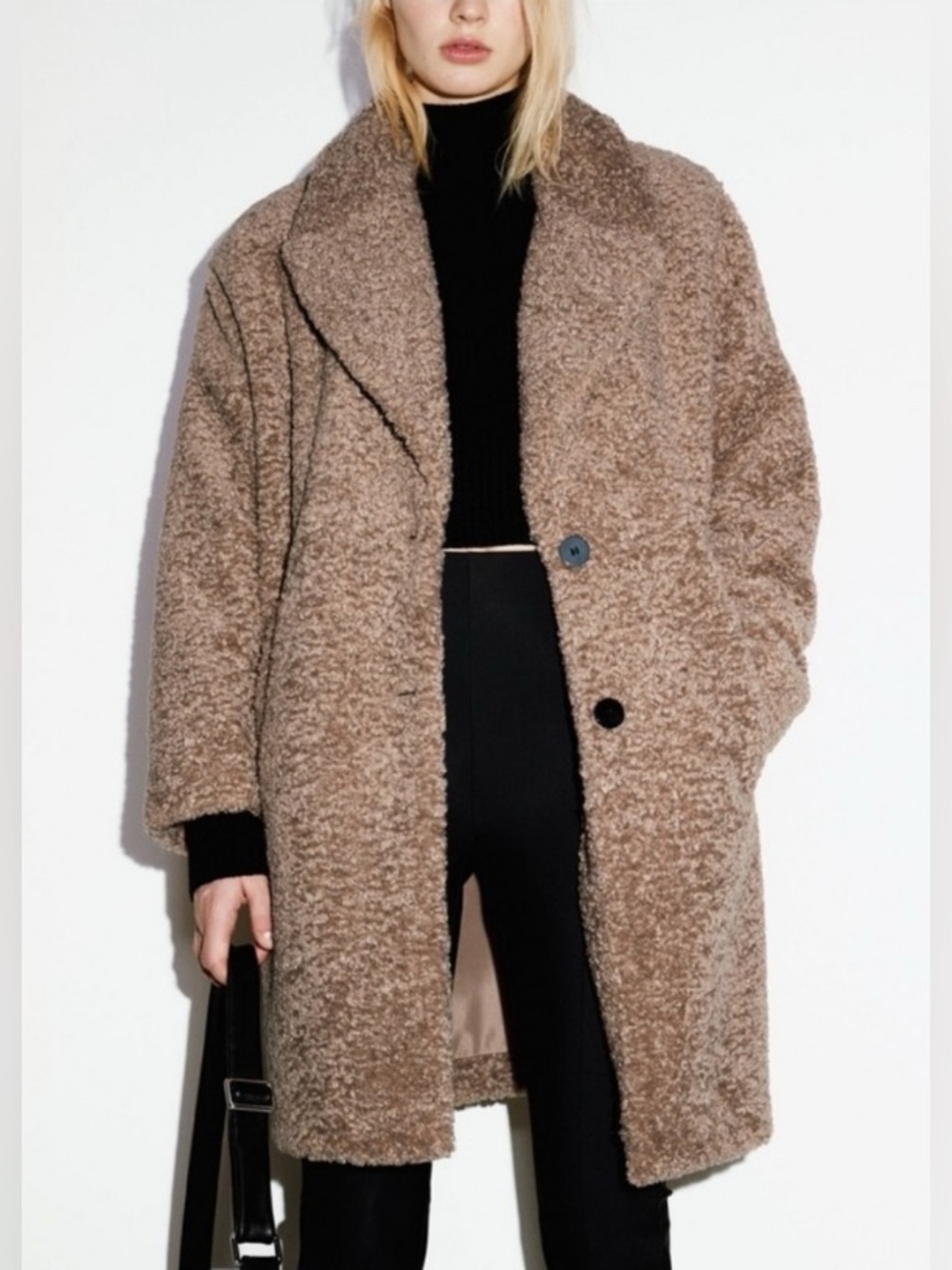 Zara Textured Shearling Teddy Coat